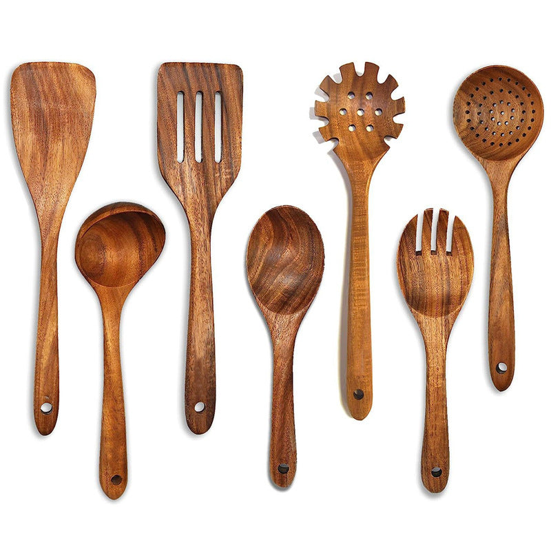 Teak cooking set Acacia wood kitchenware long handle spatula vegetable spatula solid wood spatula spoon fork non-stick pan kitchen 10 piece set