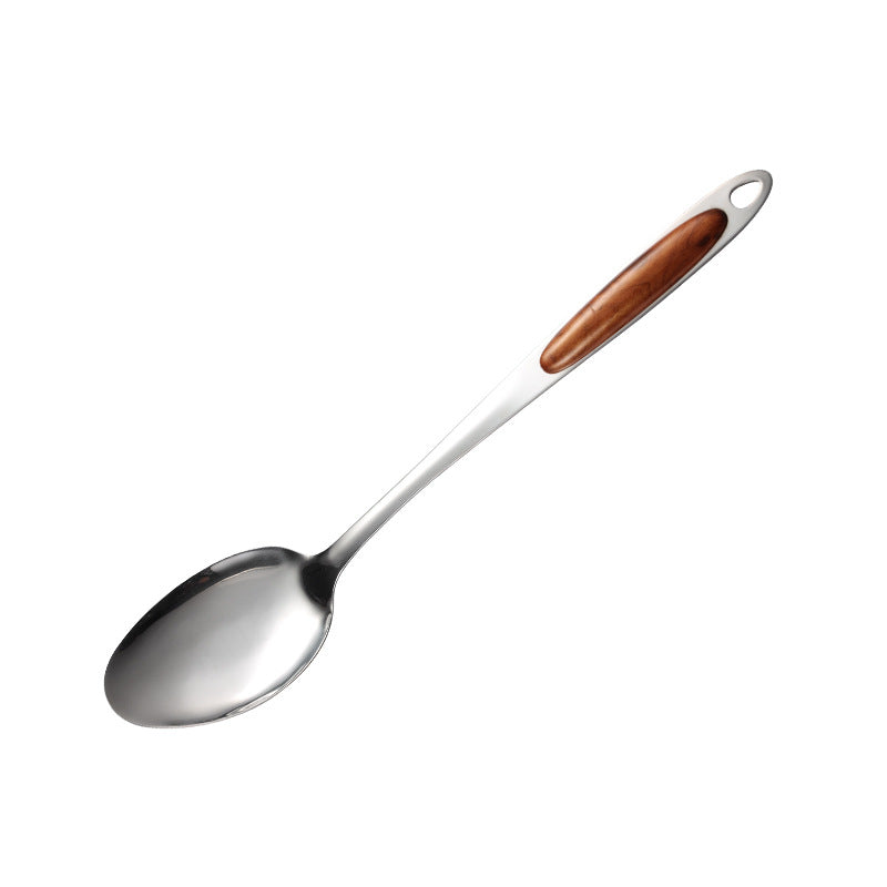 Stainless steel golden peach wood soup spoon household porridge spoon colander frying shovel rice spoon meat fork tongue spoon kitchen 7-piece set