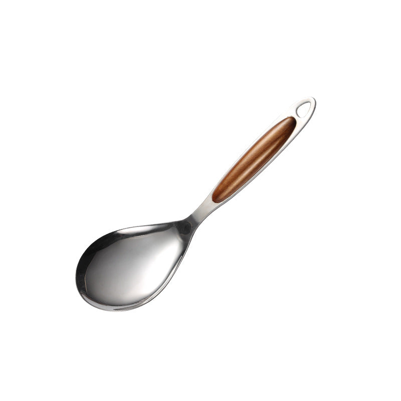 Stainless steel golden peach wood soup spoon household porridge spoon colander frying shovel rice spoon meat fork tongue spoon kitchen 7-piece set