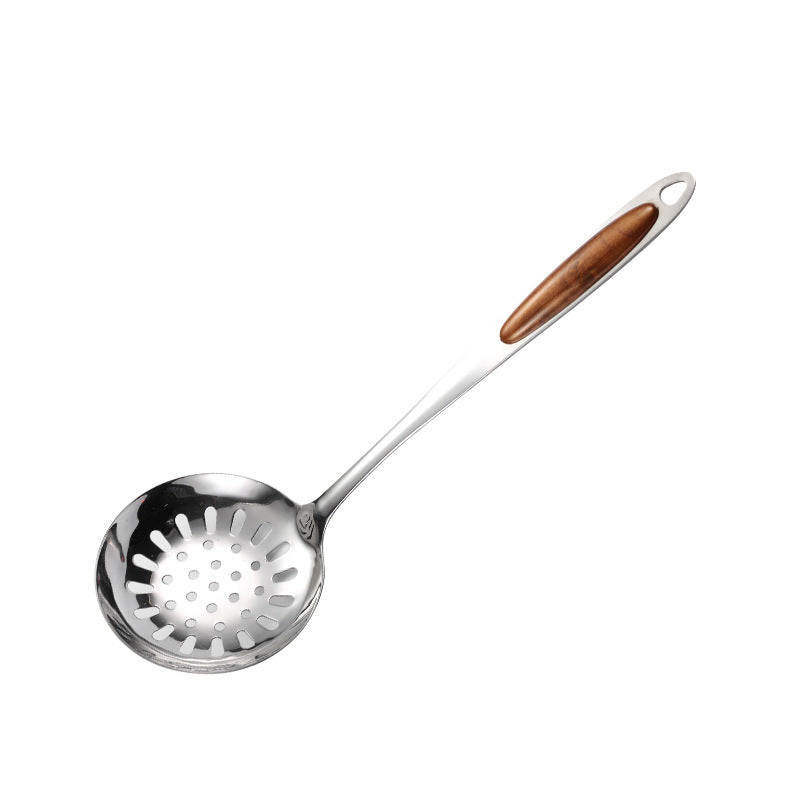 Stainless steel golden peach wood soup spoon household porridge spoon colander frying shovel rice spoon meat fork tongue spoon kitchen 7-piece set