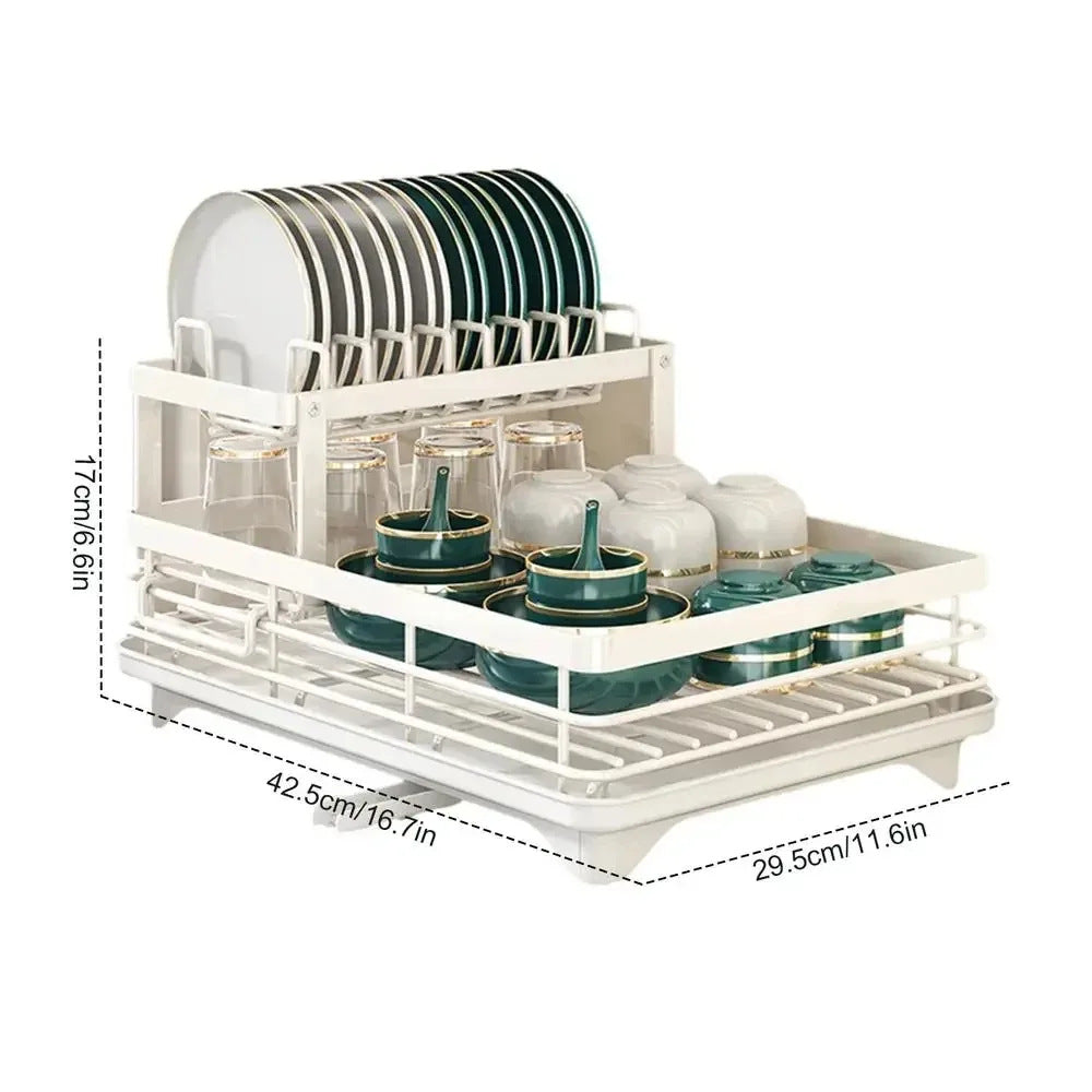 Dish Drying Rack Adjustable Kitchen Plate Storage Rack with Drain Board Sink Countertop Cutlery Storage Rack
