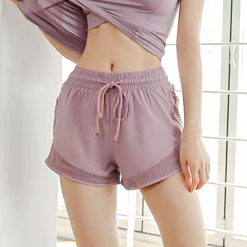 Summer casual yoga shorts for women outdoor running mesh quick-drying fitness clothes anti-exposure fake two-piece sports pants for women