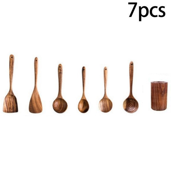 Teak cooking set Acacia wood kitchenware long handle spatula vegetable spatula solid wood spatula spoon fork non-stick pan kitchen 10 piece set