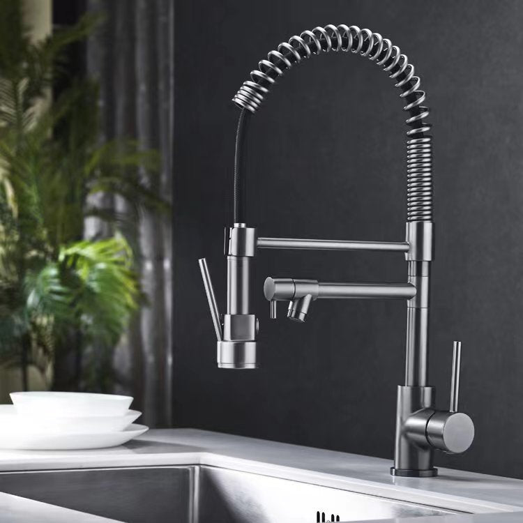 Cross-border supply of pull-out kitchen hot and cold water faucet telescopic rotating vegetable basin sink spring faucet