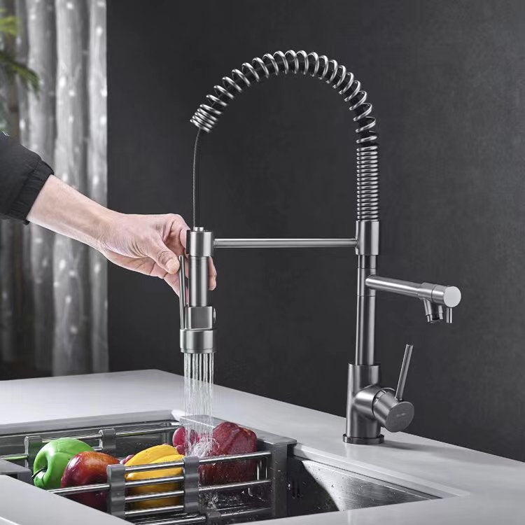 Cross-border supply of pull-out kitchen hot and cold water faucet telescopic rotating vegetable basin sink spring faucet