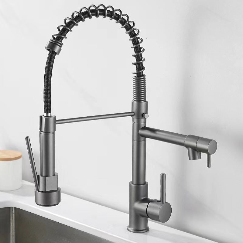 Cross-border supply of pull-out kitchen hot and cold water faucet telescopic rotating vegetable basin sink spring faucet