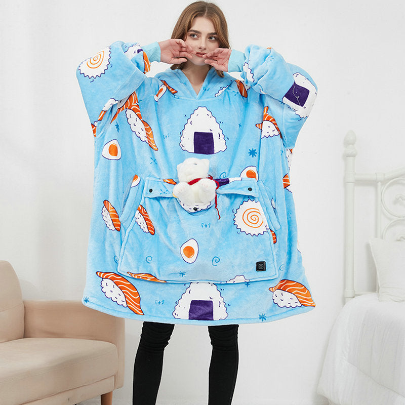 Three-zone heating electric blanket USB rechargeable sweater pullover heating couple home clothes thick large size hooded