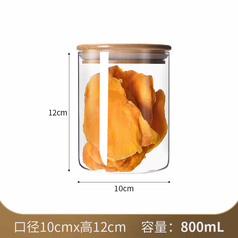 Manufacturers directly supply high borosilicate glass sealed jars kitchen sealed storage jars tea cans wooden lid glass storage jars