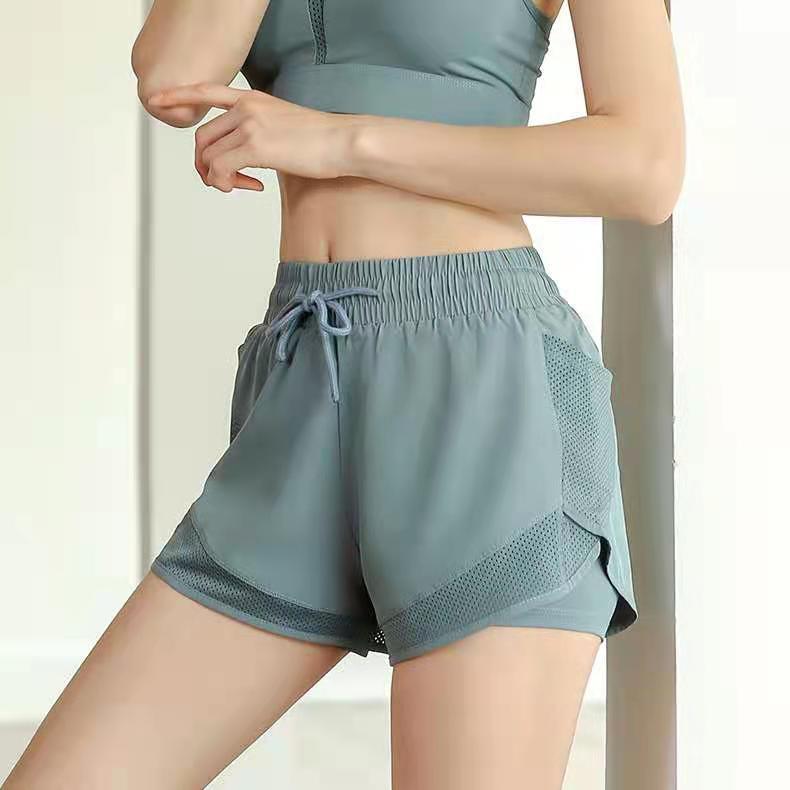 Summer casual yoga shorts for women outdoor running mesh quick-drying fitness clothes anti-exposure fake two-piece sports pants for women