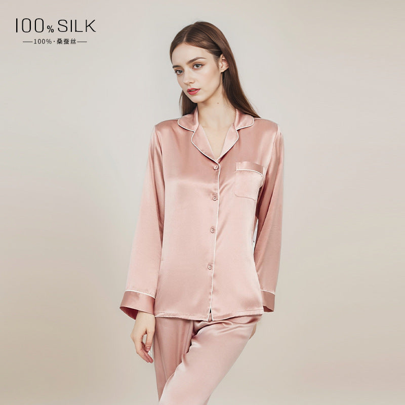 2024 Spring and Autumn Silk Pajamas Women's Autumn and Winter New Long Sleeve Pants Wholesale 100% Mulberry Silk Home Clothes Set