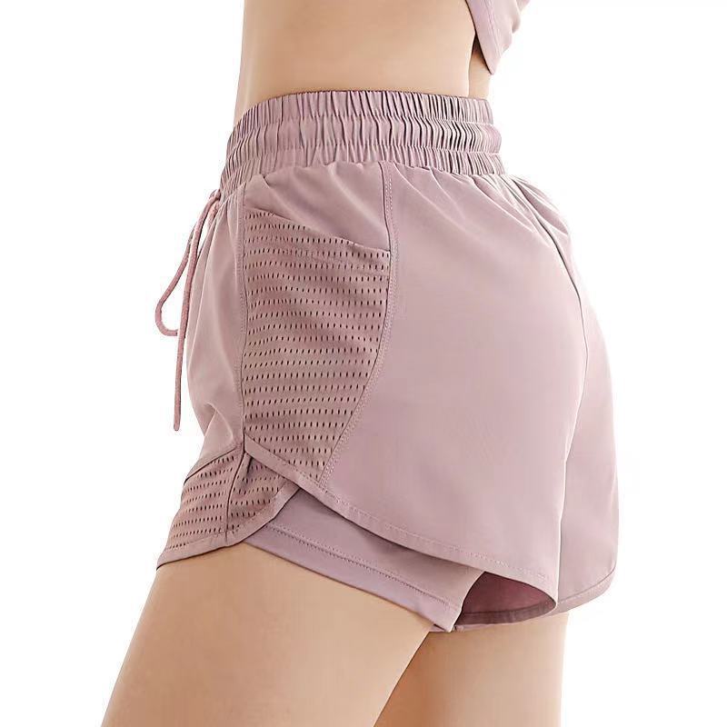 Summer casual yoga shorts for women outdoor running mesh quick-drying fitness clothes anti-exposure fake two-piece sports pants for women