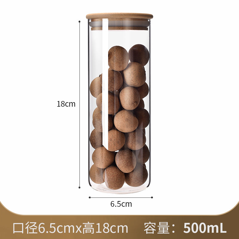 Manufacturers directly supply high borosilicate glass sealed jars kitchen sealed storage jars tea cans wooden lid glass storage jars