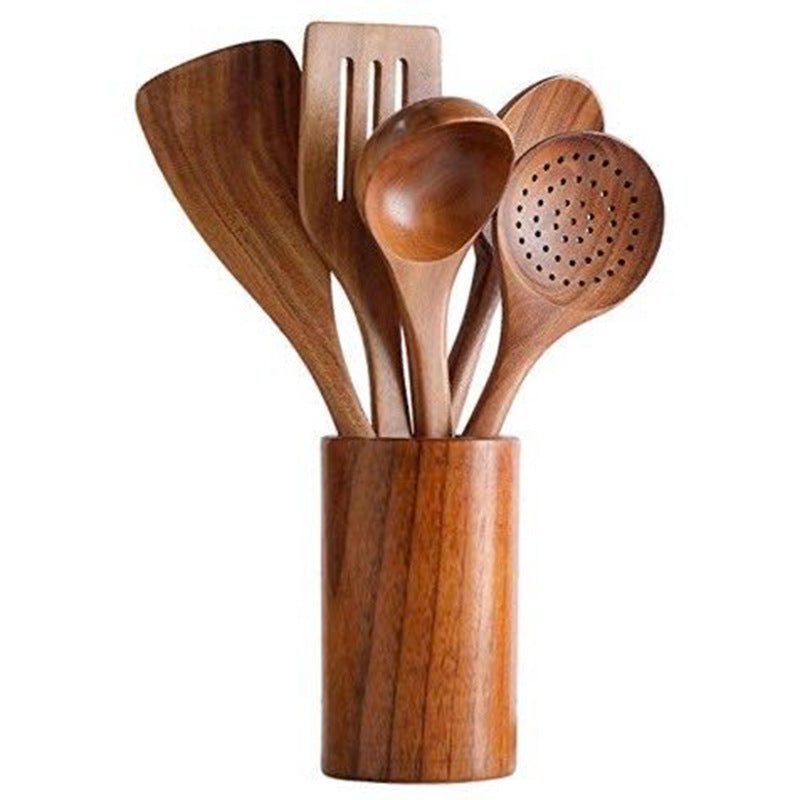 Teak cooking set Acacia wood kitchenware long handle spatula vegetable spatula solid wood spatula spoon fork non-stick pan kitchen 10 piece set