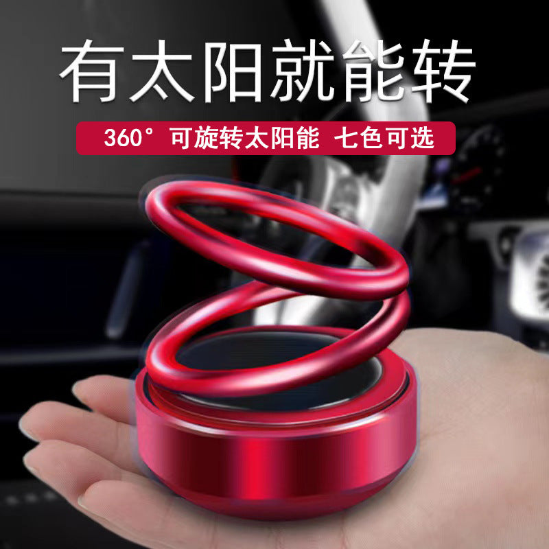 Car Aromatherapy Solar Double Ring Suspended Rotating Ornaments Creative Car Interior Decorations