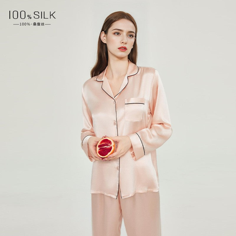2024 Spring and Autumn Silk Pajamas Women's Autumn and Winter New Long Sleeve Pants Wholesale 100% Mulberry Silk Home Clothes Set