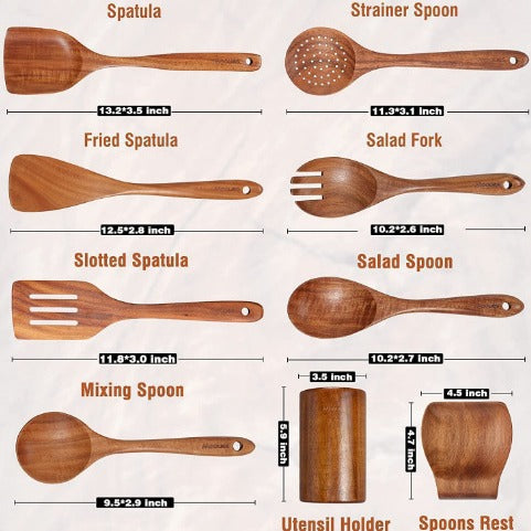 Teak cooking set Acacia wood kitchenware long handle spatula vegetable spatula solid wood spatula spoon fork non-stick pan kitchen 10 piece set