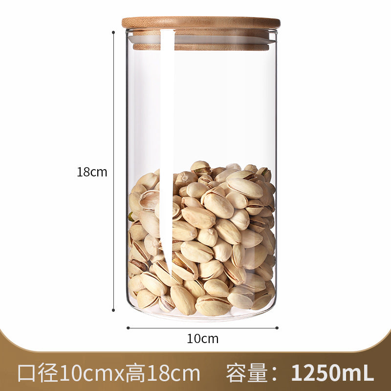 Manufacturers directly supply high borosilicate glass sealed jars kitchen sealed storage jars tea cans wooden lid glass storage jars
