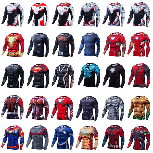 Foreign trade Amazon hot sale Avengers Marvel DC same clothing sports fitness quick-drying clothes long-sleeved T-shirt