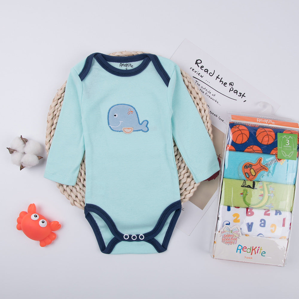 Foreign trade baby clothes cotton spring and autumn long-sleeved envelope collar baby romper 5 pieces package onesie baby crawling clothes