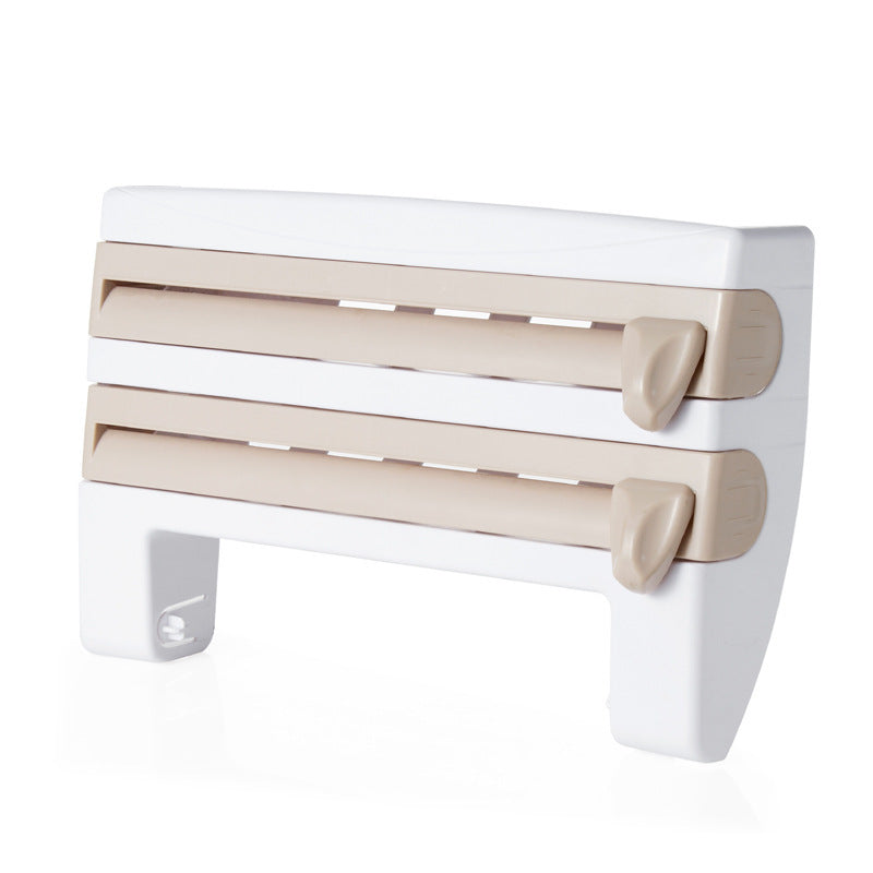 Multifunctional plastic wrap cutter wall-mounted kitchen paper towel rack sliding knife type tin foil dividing box storage rack