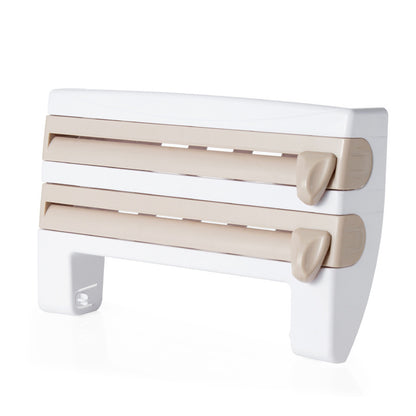 Multifunctional plastic wrap cutter wall-mounted kitchen paper towel rack sliding knife type tin foil dividing box storage rack