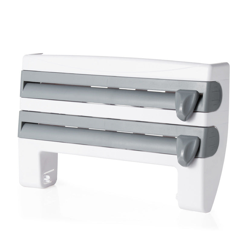 Multifunctional plastic wrap cutter wall-mounted kitchen paper towel rack sliding knife type tin foil dividing box storage rack
