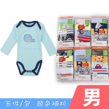 Foreign trade baby clothes cotton spring and autumn long-sleeved envelope collar baby romper 5 pieces package onesie baby crawling clothes