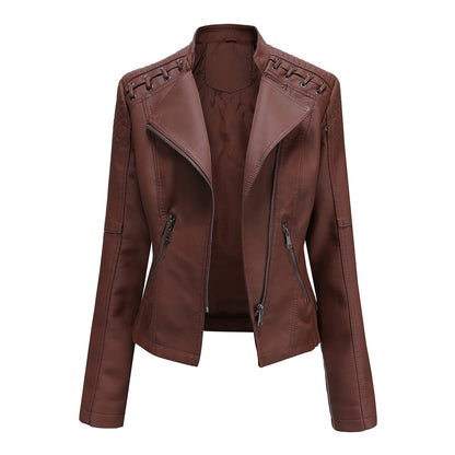 2023 cross-border European code new spring and autumn women's leather jackets women's short jackets slim thin leather jackets women's motorcycle clothes