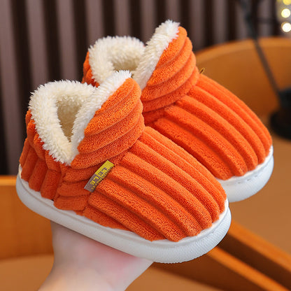 Winter children's cotton slippers for boys and girls, non-slip warm heels, parent-child furry plush home baby cotton slippers