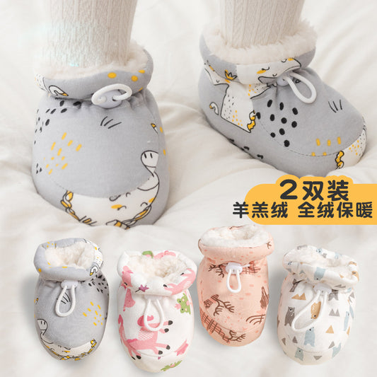 Winter newborn baby shoes soft sole toddler warm shoes 0-6-12 months socks shoes autumn and winter plus velvet cotton shoes front shoes