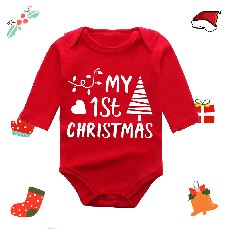 Christmas red elk baby newborn onesie long sleeve romper wrap clothes Christmas