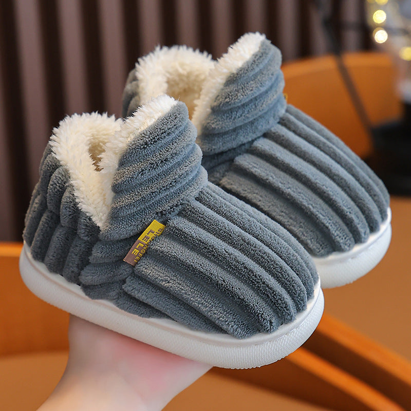 Winter children's cotton slippers for boys and girls, non-slip warm heels, parent-child furry plush home baby cotton slippers