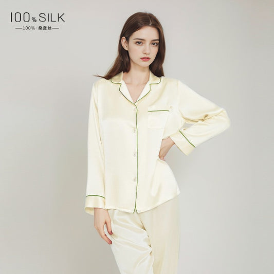 2024 Spring and Autumn Silk Pajamas Women's Autumn and Winter New Long Sleeve Pants Wholesale 100% Mulberry Silk Home Clothes Set