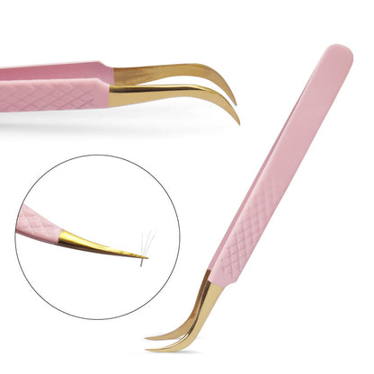 Wholesale grafting eyelash tweezers light pink grid tweezers stainless steel eyelash tweezers eyelash assistant beauty tools