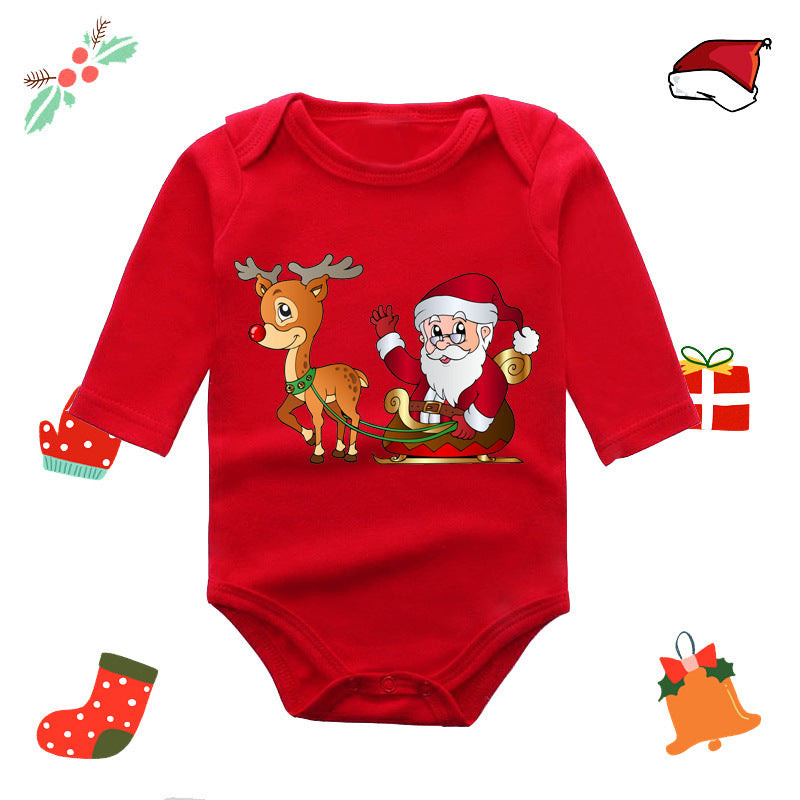 Christmas red elk baby newborn onesie long sleeve romper wrap clothes Christmas