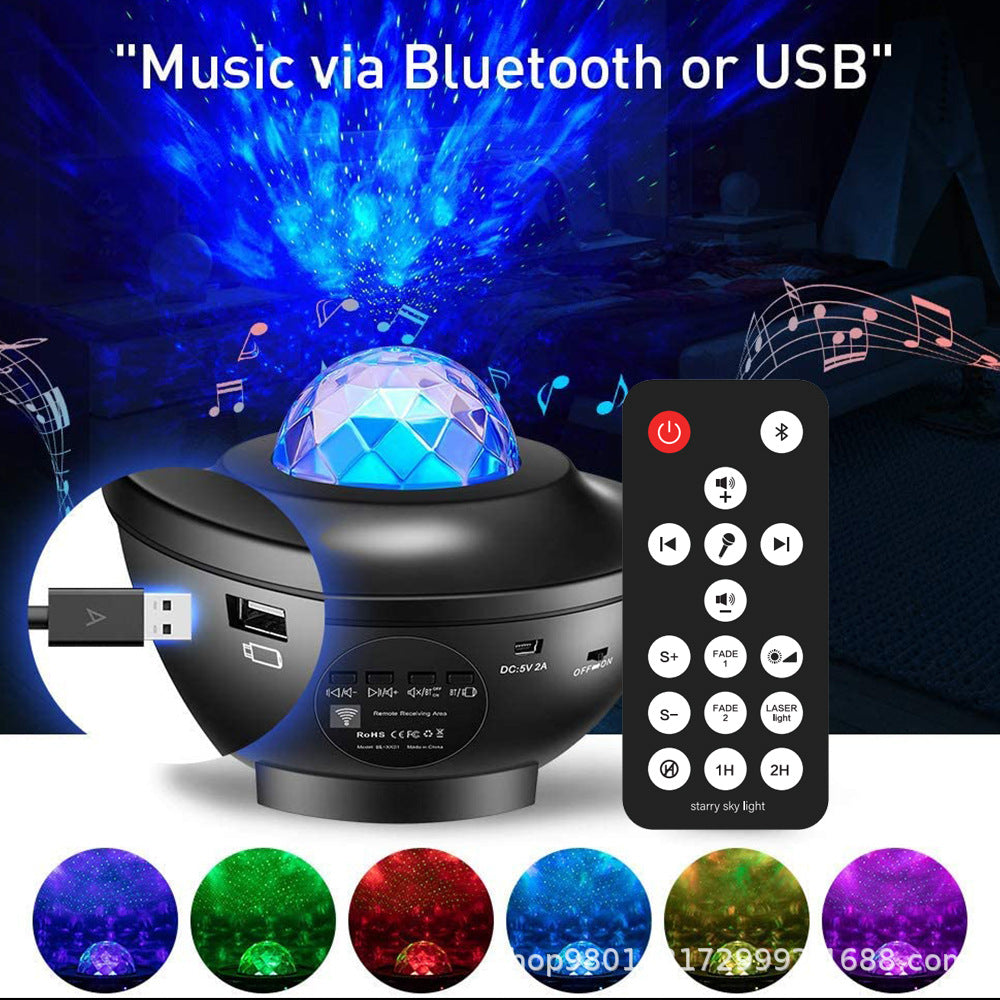 Hot selling small bowl starry sky lamp projection lamp USB Bluetooth music rotating water ripple starry sky laser atmosphere lamp