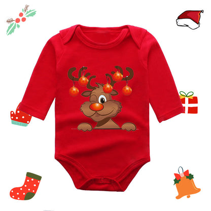 Christmas red elk baby newborn onesie long sleeve romper wrap clothes Christmas