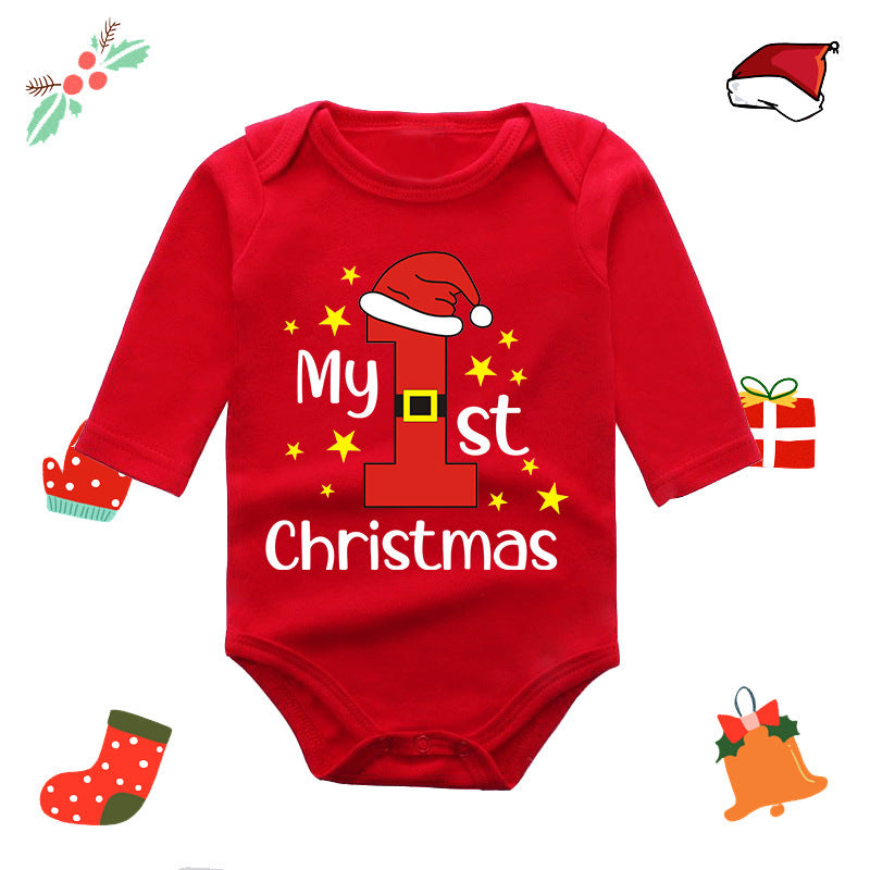 Christmas red elk baby newborn onesie long sleeve romper wrap clothes Christmas