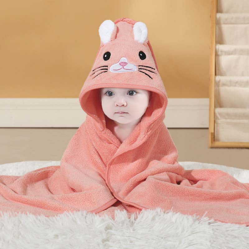 Baby cartoon blanket coral fleece absorbent children bath towel embroidered blanket with hood cloak soft newborn blanket