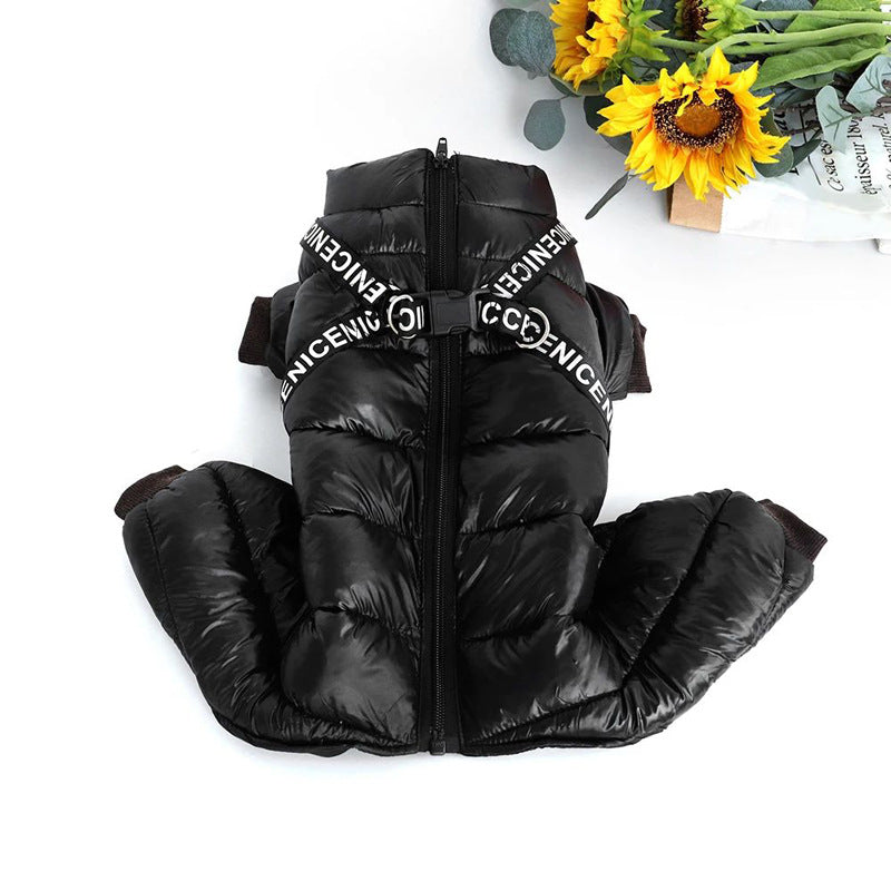 Cross-border wholesale dog new winter warm cotton clothes plus velvet thickened pet coat dog four-legged cotton clothes