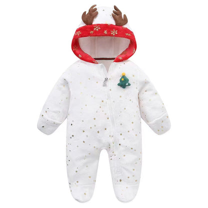 Christmas cartoon crawling clothes with feet, newborn baby jumpsuit, hug clothes, going out clothes, 2024 autumn and winter new style