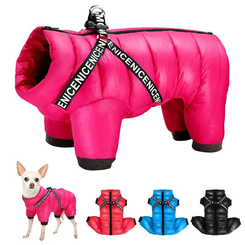 Cross-border wholesale dog new winter warm cotton clothes plus velvet thickened pet coat dog four-legged cotton clothes