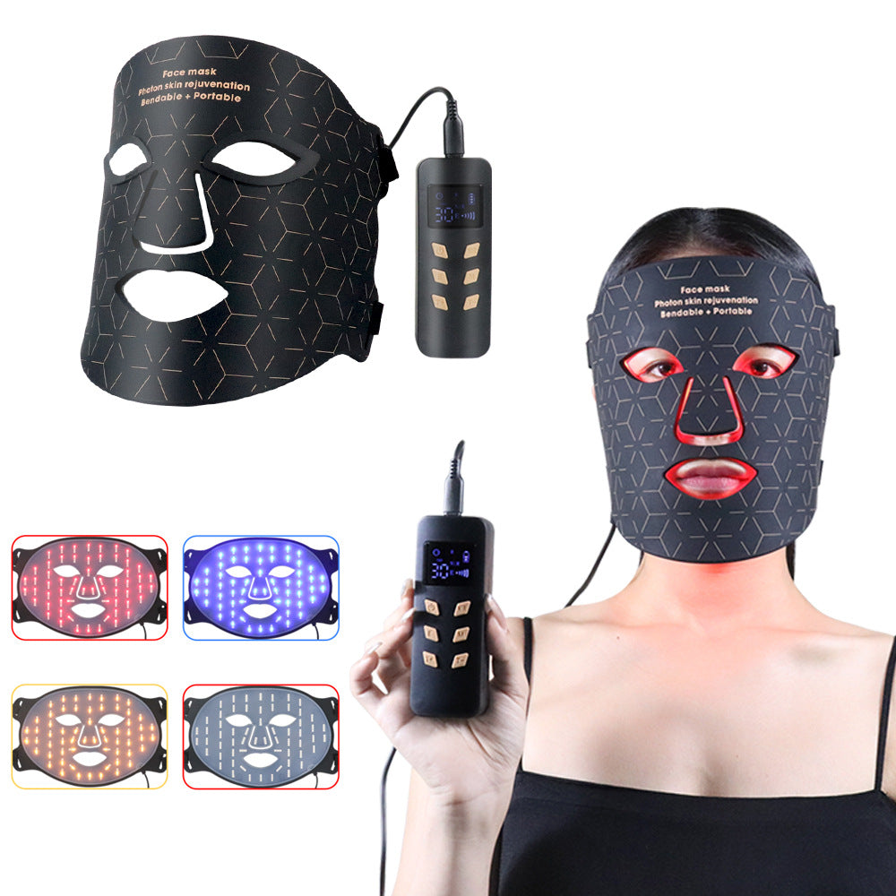 Red light beauty mask with neck beauty instrument skin rejuvenation color light silicone LED spectrum large row of lights electronic mask instrument