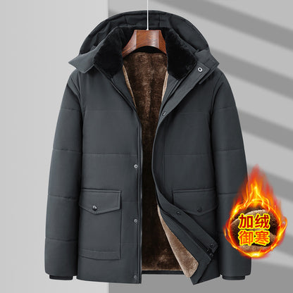 2024 autumn and winter new men's cotton-padded jacket plus velvet thickened middle-aged and elderly dad's winter jacket warm cotton clothes