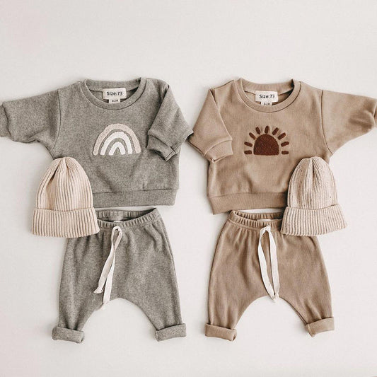 ins new baby suit spring and autumn style European and American boy baby fashion sun rainbow letter long-sleeved sweater trousers