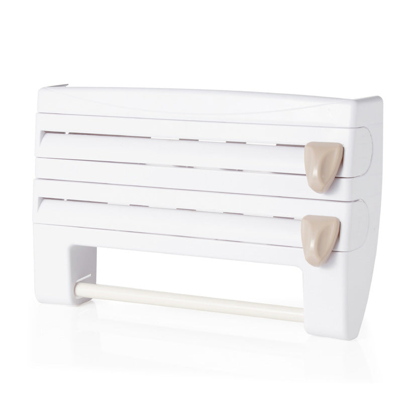 Multifunctional plastic wrap cutter wall-mounted kitchen paper towel rack sliding knife type tin foil dividing box storage rack