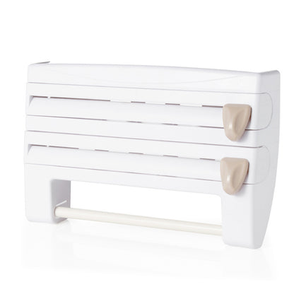 Multifunctional plastic wrap cutter wall-mounted kitchen paper towel rack sliding knife type tin foil dividing box storage rack