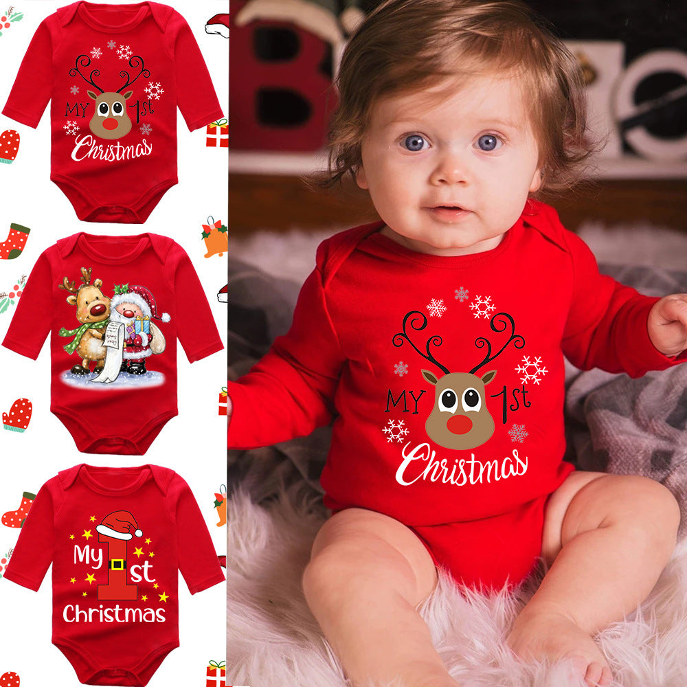 Christmas red elk baby newborn onesie long sleeve romper wrap clothes Christmas