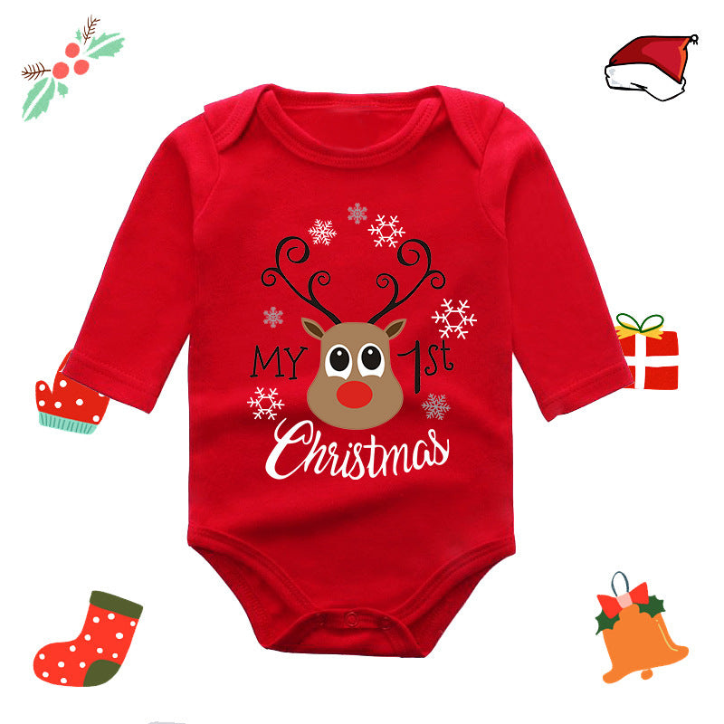 Christmas red elk baby newborn onesie long sleeve romper wrap clothes Christmas