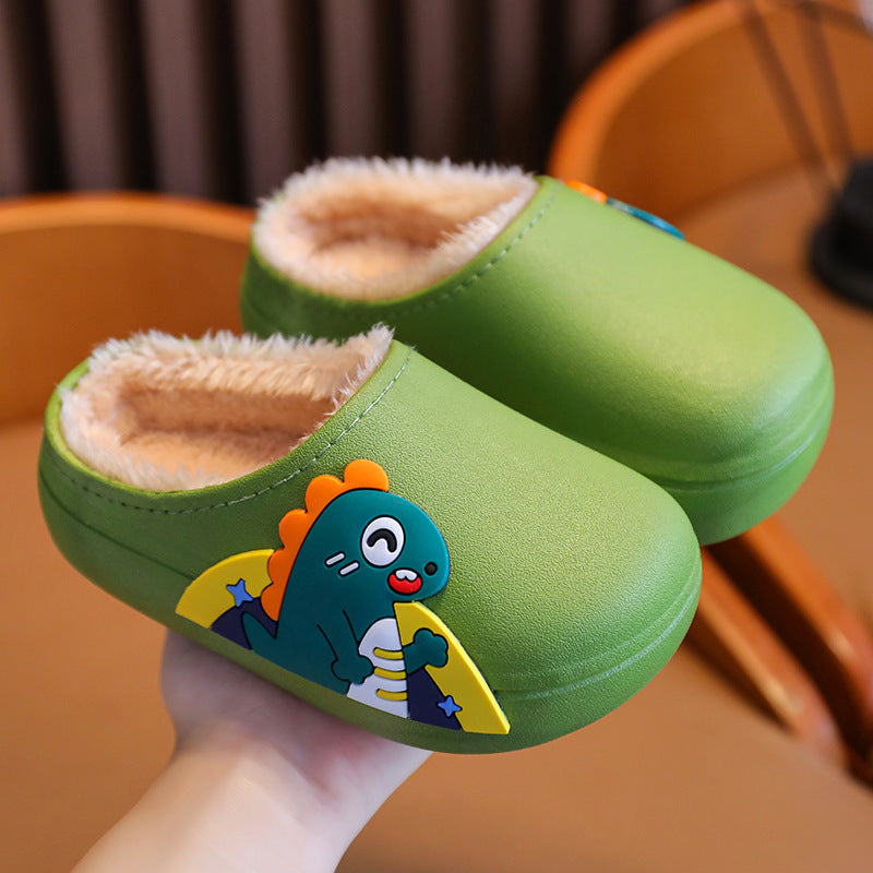 Children's cotton slippers fur shoes plus velvet warm boys and girls baby waterproof non-slip home indoor slippers